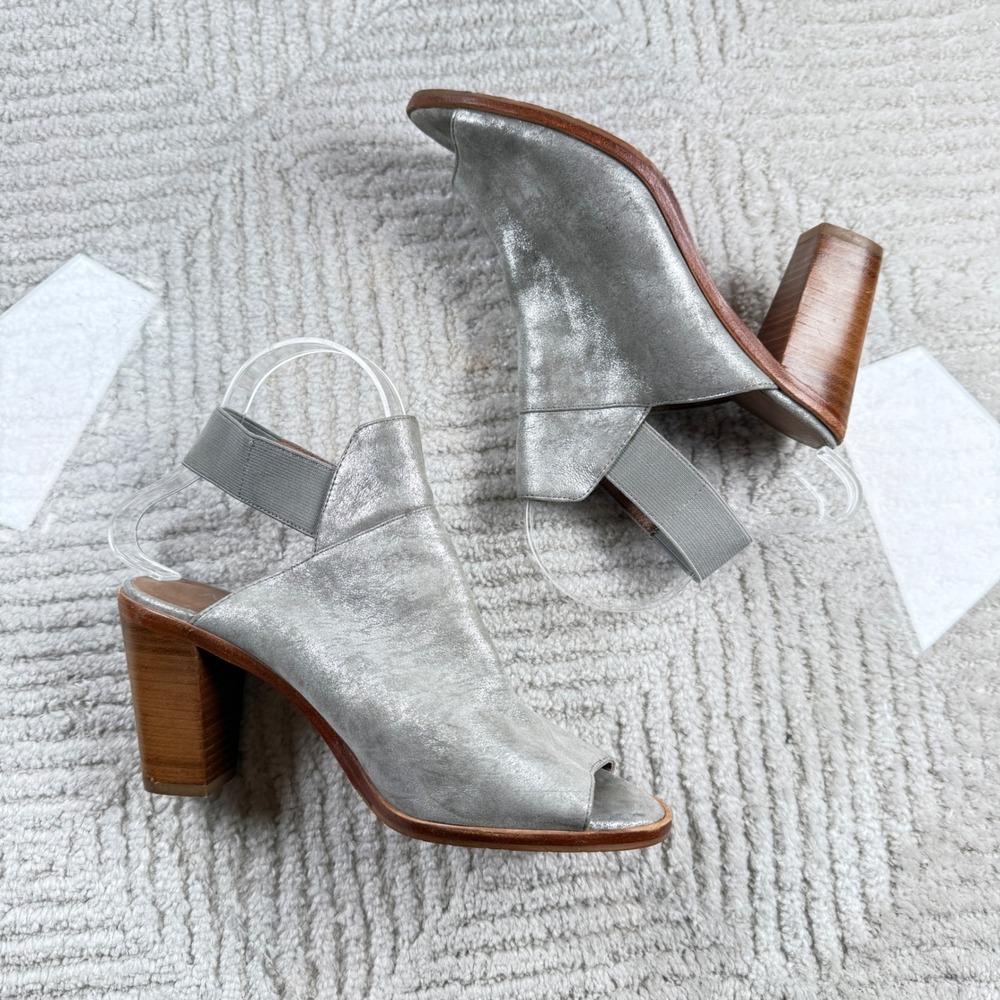 Donald J Pliner Khole Peep Toe Sandal Womens 7.5 Silver Block Heel Bootie Dressy - Picture 8 of 14